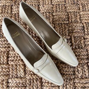 Stuart Weitzman Cream Pointed Toe Loafer Pumps